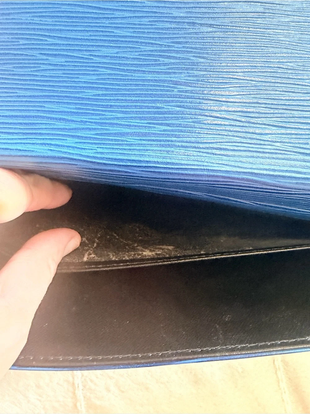 Louis Vuitton Navy Epi Leather Clutch with Gold D-Ring